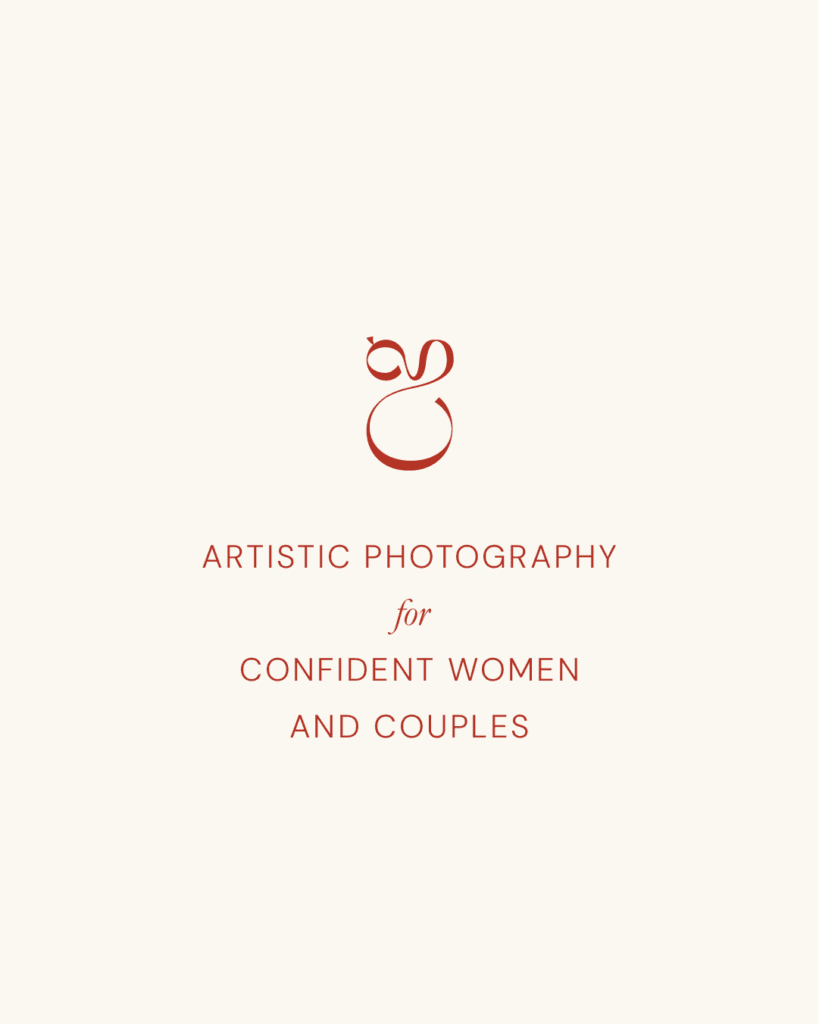 Cream-colored brand card with the Christine Grace monogram in red and tagline: "Artistic photography for confident women and couples."