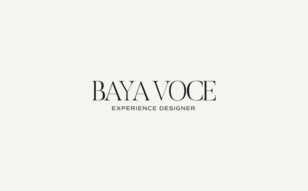 Minimalist logo lockup for Baya Voce, showcasing clean typography and a refined identity for an experience-driven designer.