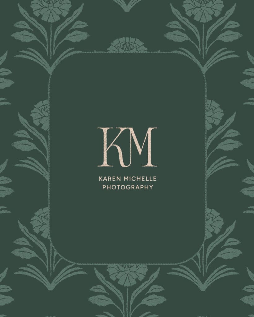 Karen Michelle Photography floral brand pattern and logo—evoking warmth, legacy, and visual storytelling.