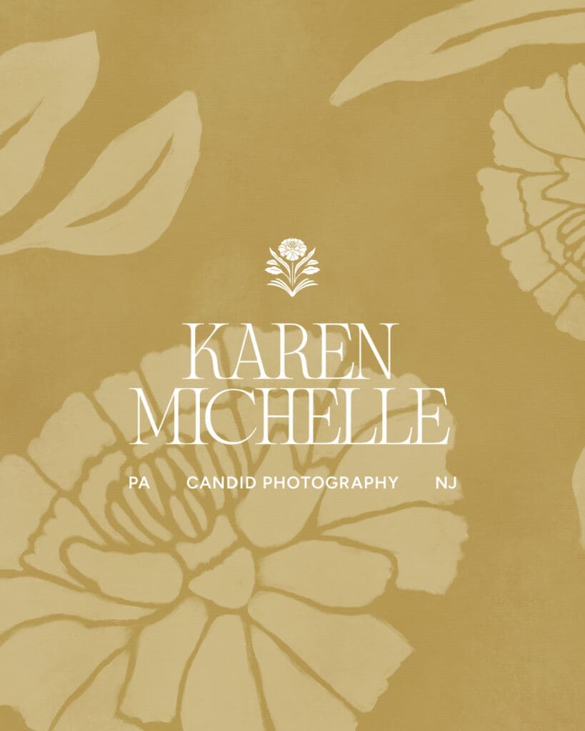 Karen Michelle Photography brand logo over floral-inspired background pattern evoking connection and storytelling.