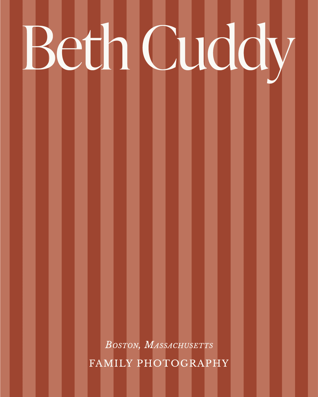 Logo design for Beth Cuddy Family Photography in Boston, Massachusetts with bold serif type over striped background.